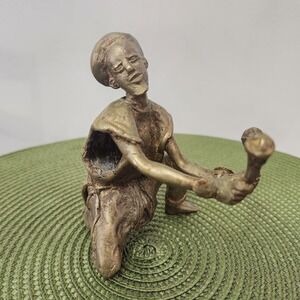 vintage African‎ Musician brass figure statue drummer